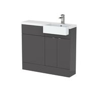 Alrewas Contemporary 2 Door Right-Hand Floor Standing Combination Unit with Basin, Gloss Grey, 1000mm