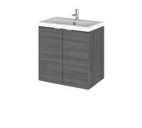 Alrewas Contemporary 2 Door Wall Hung Vanity Unit with Basin, Anthracite Woodgrain, 500mm