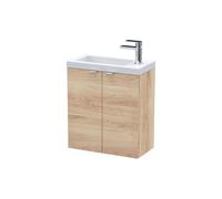 Alrewas Contemporary 2 Door Wall Hung Vanity Unit with Basin, Bleached Oak, 500mm