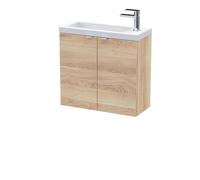 Alrewas Contemporary 2 Door Wall Hung Vanity Unit with Basin, Bleached Oak, 600mm