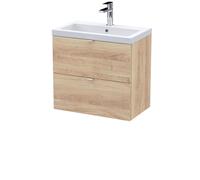 Alrewas Contemporary 2 Drawer Wall Hung Vanity Unit with Basin, Bleached Oak, 600mm