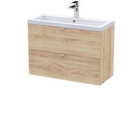 Alrewas Contemporary 2 Drawer Wall Hung Vanity Unit with Basin, Bleached Oak, 800mm