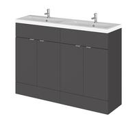 Alrewas Contemporary 4 Door Floor Standing Vanity Unit with Basin, Gloss Grey, 1200mm