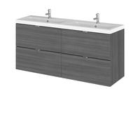 Alrewas Contemporary 4 Drawer Wall Hung Vanity Unit with Basin, Anthracite Woodgrain, 1200mm