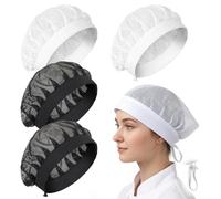 Alrhso 4 Pcs Chef Hat Food Service Hair Nets Kitchen Cooking Hat Reusable Washable Mesh Bouffant Beanie Adjustable Working Caps(Black, White)