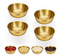 Alrhso 4 Pcs Gold Small Bowls 8.5cm Soy Sauce Dish Mixing Dip Bowl Mini Prep Bowl Metal Individual Round Seasoning Bowls Reusable for Appetizer Nibbles