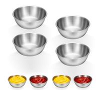 Alrhso 4 Pcs Silver Small Bowls 8.5cm Soy Sauce Dish Mixing Dip Bowl Mini Prep Bowl Metal Individual Round Seasoning Bowls Reusable for Appetizer Nibbles