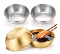 Alrhso 4 Pcs Small Bowls 8.5cm Soy Sauce Dish Mixing Dip Bowl Mini Prep Bowl Metal Individual Round Seasoning Bowls Reusable for Appetizer Nibbles(Gold, Silver)