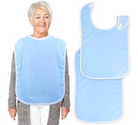 Alrhso Adult Bibs for Men and Women 2 Pack Absorbent Terry Cloth Bibs for Elderly Adjustable Washable Reusable Seniors Bib for Eating, Clothing Protectors (Blue)