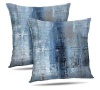 Alricc Decorative Abstract Art Throw Pillow Covers 18x18 (Set of 2) - Modern Oil Painting Textured for Couch, Living Room, Bed - Blue & Gray Contemporary Design