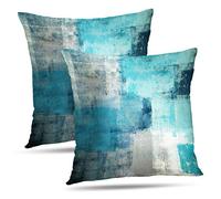Alricc Set of 2 Turquoise and Grey Art Artwork Contemporary Decorative Gray Home Decorative Throw Pillows Covers Cushion Cover for Bedroom Sofa Living Room 18X18 Inches
