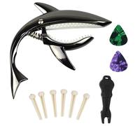 Alriedy 1SET Shark Guitar Capo Zinc Alloy Acoustic Capo, No Fret Buzz Comfortable Grip for 6-String Acoustic & Electric - Durable Easy-to-Use Capo, Includes 6 Pins, 2 Plectrums & 1 Puller