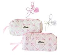 Alriedy 2 PCS Bow Pencil Case Large Capacity Aesthetic Pencil Case, Cute Pink Floral Pencil Bag for Girls with Bow Keychain, Makeup Cosmetic Bag for School Travel Office Supplies Organizer