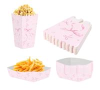 Alriedy 22PCS Popcorn Boxes and Food Trays Set, Includes 10 Pink Bow Popcorn Buckets and 12 Disposable Cardboard French Fry Trays for Movie Night Birthday Party Snack Serving Supplies