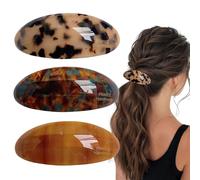 Alriedy 3 PCS Acetate Barrettes Hair Clip French Tortoise Shell Hair Clip for Women, Vintage Hair Accessories Large Oval Barrettes for Thick Hair, Retro Styling Clips with Snap Closure