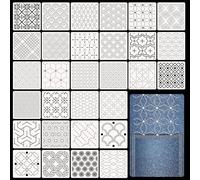 Alriedy 30PCS Sashiko Stencil Set, 4.7x4.7 Inch Plastic Embroidery Stencils for Geometric Patterns, Reusable Sashiko Templates Kit for Hand Quilting, Sewing, Fabric Craft and Textile Design