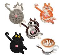 Alriedy 4PC Cute Cat Butt Cup Coasters Gifts for Cat Lovers, Knitted Coasters for Drinks with Funny Kitten Butt Design, Non-Slip Woven Coaster Set for Coffee Table and Home Desk Decor