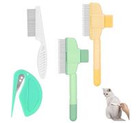 Alriedy Set of 4 Self-Cleaning Flea Combs - Premium Cat Comb & Dog Comb | Double Sided Fur Flash Brush with Stainless Steel Tines | For Long/Short Hair, Fleas, Ticks & Hair Removal