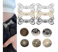 Alriedy Waist Tightener Clips Jeans Button Replacement Clips, 12PCS Silver Adjustable No-Sew Waist Cincher - Durable Metal Buttons for Loose Pants, Skirts, Sleeves, Sweaters & Clothing Repair
