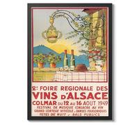 Alsace Wine, France Vintage French Travel Poster, Retro France Tourism Print, Holiday Home Decoration Wall Art, A5 (Black Frame) - 21x14.8cm