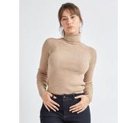 Alse Studio Women's Fitted Super Soft Turtle Neck Ribbed Jumper in Beige | Size: Small Alse Studio Beige S