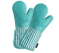 Alselo Silicone Oven Mitts Heat Resistant 500℉ with Waterproof & Non-Slip Kitchen Mittens, Set of 2 Extra Long Oven Gloves with Soft Cotton Terry Lining for Baking Cooking Barbecue
