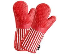 Alselo Silicone Oven Mitts Heat Resistant 932℉ with Waterproof & Non-Slip Kitchen Mittens, Set of 2 Extra Long Oven Gloves with Soft Cotton Terry Lining for Baking Cooking Barbecue (2, Red Mitts)