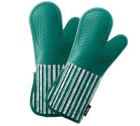 Alselo Silicone Oven Mitts Heat Resistant 932℉ with Waterproof & Non-Slip Kitchen Mittens, Set of 2 Extra Long Oven Gloves with Soft Cotton Terry Lining for Baking Cooking Barbecue (Emerald Green, 2)