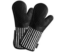 Alselo Silicone Oven Mitts Heat Resistant 932℉ with Waterproof & Non-Slip Kitchen Mittens, Set of 2 Extra Long Oven Gloves with Soft Cotton Terry Lining for Baking Cooking Barbecue (2, Black Mitts)