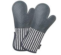 Alselo Silicone Oven Mitts Heat Resistant 932℉ with Waterproof & Non-Slip Kitchen Mittens, Set of 2 Extra Long Oven Gloves with Soft Cotton Terry Lining for Baking Cooking Barbecue