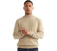 alsestudio Men`s Mock Neck Jumper 100% Cotton Premium Quality Soft Touch Long Sleeve Pullover Essential Style Knitted Roll Neck Sweaters for Men Beige Large