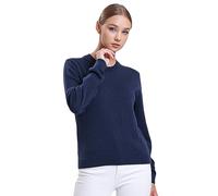 alsestudio Women`s Crewneck Jumper 100% Cotton Premium Quality Silk Touch Long Sleeve Pullover Essential Style Knitted Sweaters for Women (Navy, S)