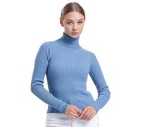 alsestudio Women`s Turtle Neck Jumper Premium Quality Silk Touch Long Sleeve Slim Fit Ribbed Pullover Essential Knitted Roll Neck Sweaters Navy, M