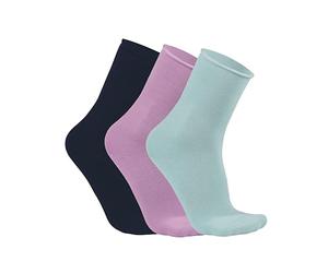 alsestudio Womens Seamless Non-Elastic Super Soft Modal Rich Socks 3 Pairs Pack Silk Touch Ankle High Breathable 4-7 Socks for Women (Navy-Mint-Lilac)