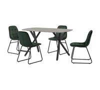 alsip dining table in concrete effect with 4 lyster green chair