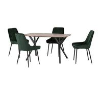 alsip oak wooden dining table with 4 green velvet chairs