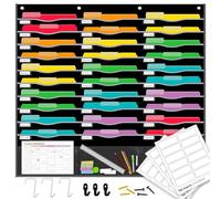 ALSLEA 33 Pockets Hanging Wall File Organizer for Legal/ Letter Size Paper, Over the Door Organizer, 47½" x 45½" Pocket Chart for Classroom, Office, Warehouse, Home Use with 36 Name Tags & 8 Hooks