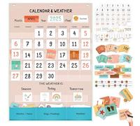 ALSLEA Calendar and Weather Pocket Chart for Classroom, 35½" x 25½" Large Boho Calendar for Kids, Toddler Learning Activities Chart, Homeschool and Teacher Essentials 114 Cards