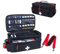 ALSLEA First Aid Bag Empty Large Medical Bag with Shoulder Strap 16”x 9.5” x 7” Medicine Organizer Travel First Aid kit Emergency Supplies Storage Bag for Car, Home, Office, Outdoor (Black)