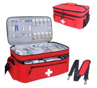 ALSLEA First Aid Bag Empty Large Medical Bag with Shoulder Strap 16”x 9½” x 7” Medicine Organizer Box Travel First Aid kit Emergency Supplies Storage Bag for Car, Home, Office, Outdoor (Red)