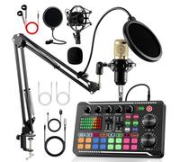 ALSO GO Podcast Equipment Bundle, Podcast Equipment with BM-800 Microphone(Gold) & F998 Sound Card, Recording Studio Equipment for Podcasting, Singing, Gaming, and Live Streaming YouTube Tiktok