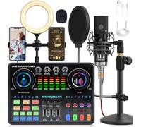 ALSO GO Podcast Equipment Bundle WXH520 Podcast Microphone with Voice Changer DJ20 Sound Card with Audio Interface Adjustable Stand Suitable for Podcasting, PC, Smartphone, Singing, Gaming