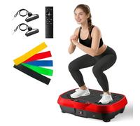 ALSO GO Vibration Plate Exercise Machine, 10 Modes & 200-Level Vibration Platform for Weight Loss/Lymphatic Drainage, 400lbs Vibration Board with Music and Resistance Bands for Full Body Workout, Red