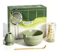 Alsonerbay 5PCS Japanese Matcha Whisk Set with Ceramic Bowl & Chasen | Traditional green matcha set includes handcrafted bamboo chasen, ceramic bowl, scoop, sifter & holder. Perfect tea gift