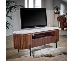 Alston Mango Wood Tv Cabinet With Marble Top & Metal Legs