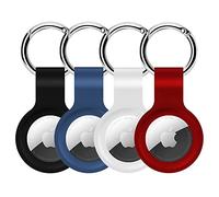 Alsukeay 4 Pack Holder Case for AirTag with Keychain Silicone Protective Skin Cover with Loop Key Ring Compatible with AirTag Tracker Wallet Backpacks Luggage Dog Cat Pets (Black/Blue/White/Red)