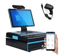 ALSUP Retail POS System All-in-One Cash Register, 15.6" Multi-Touch Screen with 58mm High-Speed Printer, Cash Drawer, Barcode Scanner for Small Retail Stores Black-8+256GB