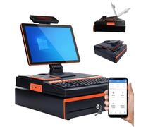 ALSUP Retail POS System All-in-One Cash Register, 15.6" Multi-Touch Screen with 58mm High-Speed Printer, Cash Drawer, Barcode Scanner for Small Retail Stores Orange-8+256GB