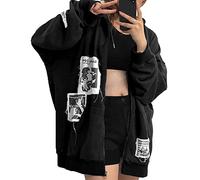 Alt Emo Clothes Women Oversized Zip Up Hoodies Rhinestone Y2k Aesthetic Skeleton Sweatshirts Grunge Gothic Jacket Streetwear, A, Large