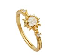 Alt Rings Sun God Natural Rose Cut White Crystal Copper Gold Plated Ring Female Opening Adjustable Temperament Retro Style Ring Girls Jewelry Rings (Gold, One Size)